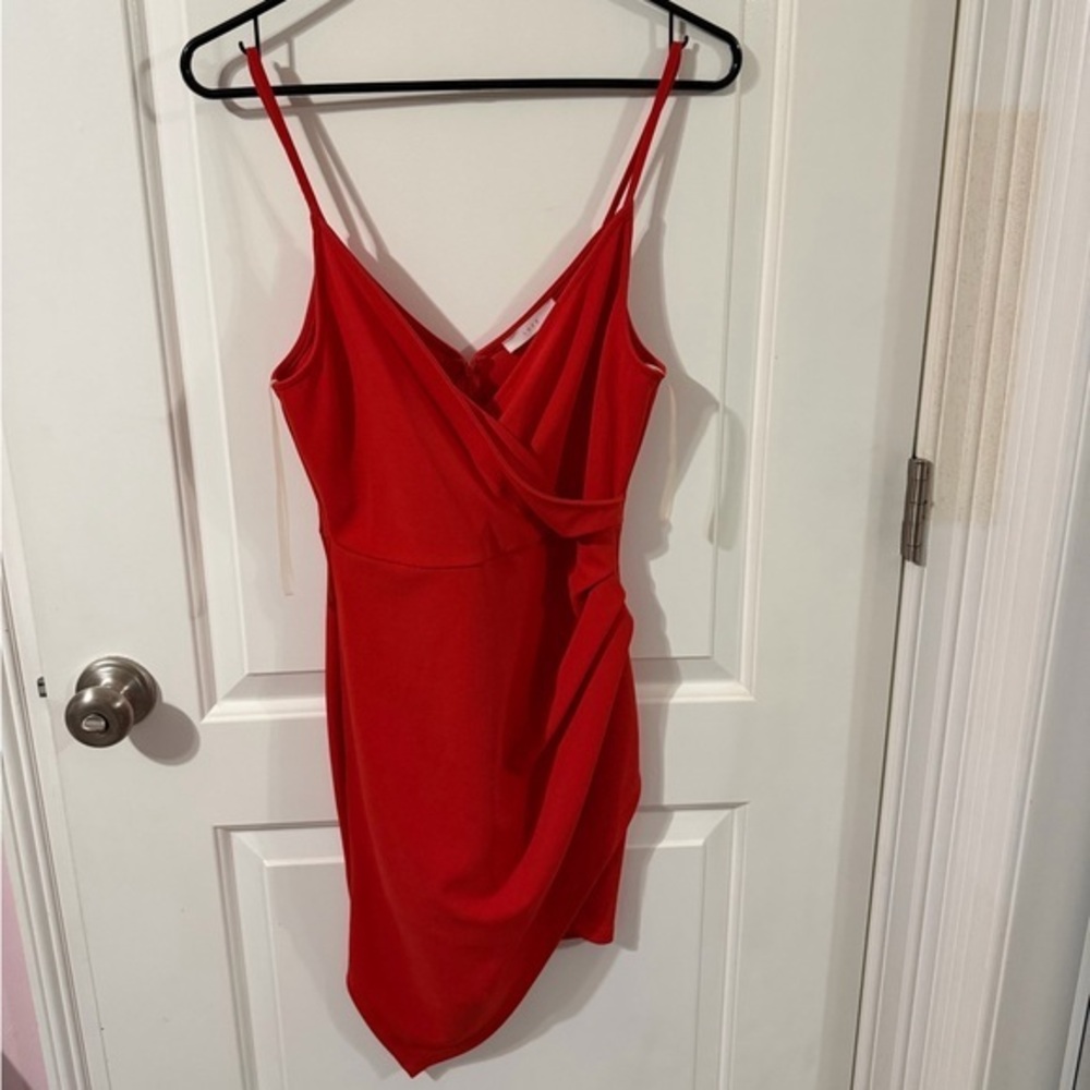 Lush Red V-Neck Wrap Mini Dress - Size S